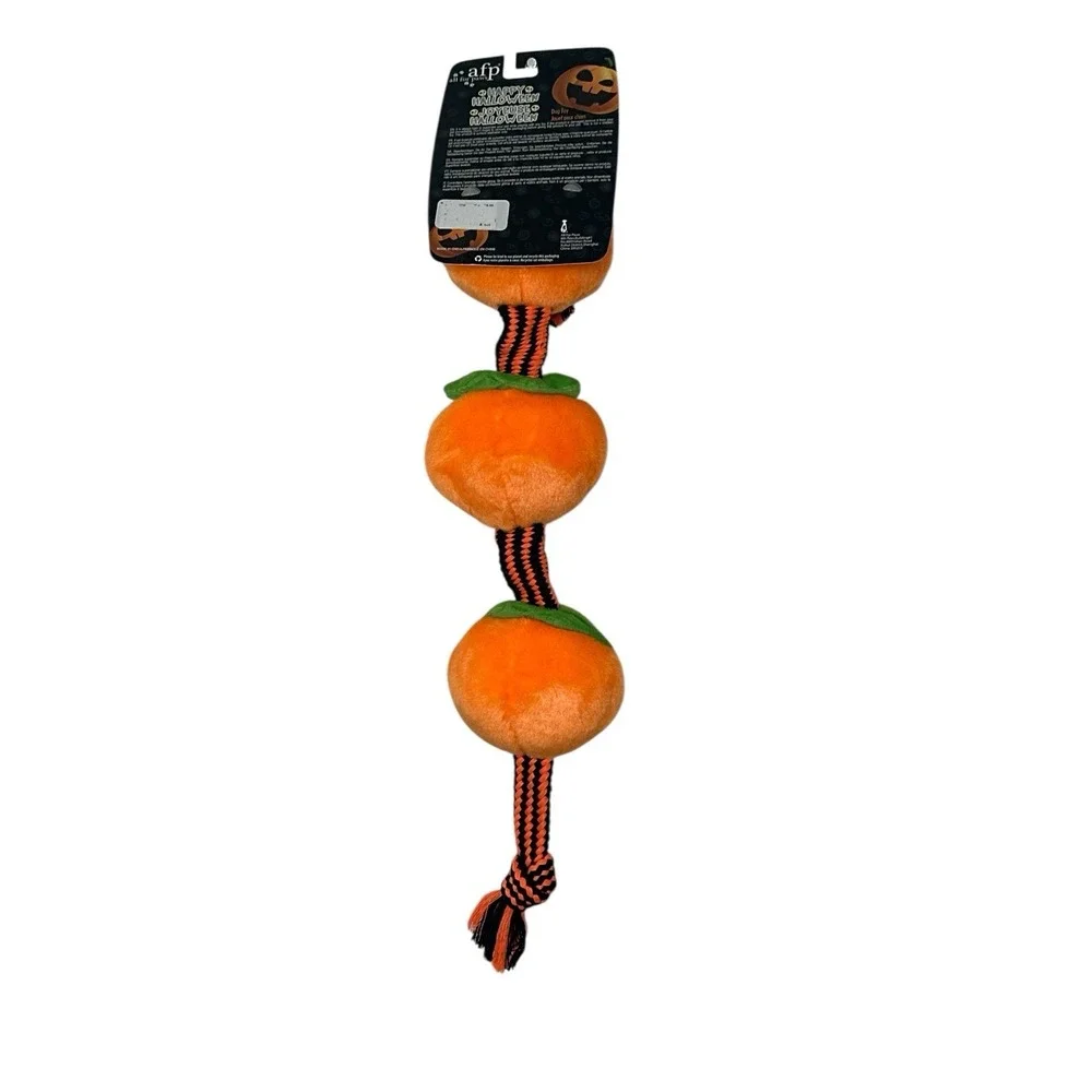 New afp All For Paws‎ Halloween Dog Toy Pumpkin with Rope Squeaker Push Outdoor